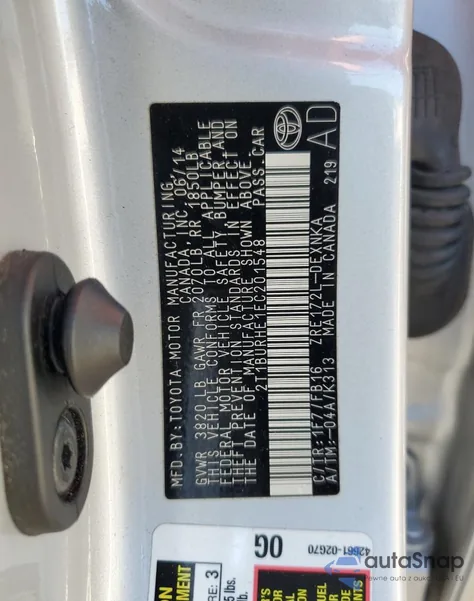 2014 Toyota Corolla L from USA, damaged, VIN 2T1BURHE1EC201548